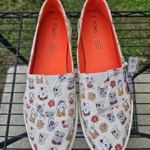 NWT Toms Women's Alpargatta Tropical Dogs Print Slip On Shoe | 10